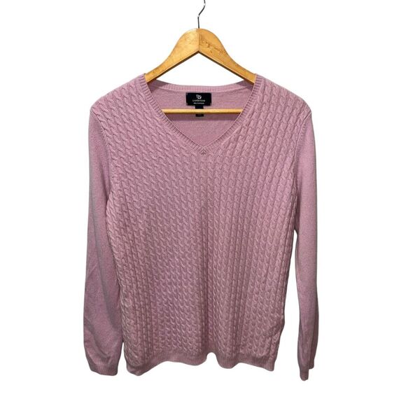 Land's End 100% Cashmere Classic Cable Knit Luxe Soft Sweater Size Medium Pink - Picture 1 of 6
